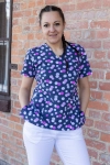 Games damska bluza medyczna Jagoda, 100% bawełna, wzory, krótki rękaw, wkładana przez głowę