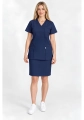 Komplet medyczny damski ze spódnicą, bluza z dekoltem V, biały komplet medyczny, zestaw, uniform, szpital, przychodnia, poradnia, granatowy