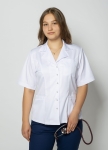 Games damska bluza medyczna Karolina, krótki rękaw, zapinana na napy, ozdobny kołnierz, dopasowany krój, promocja